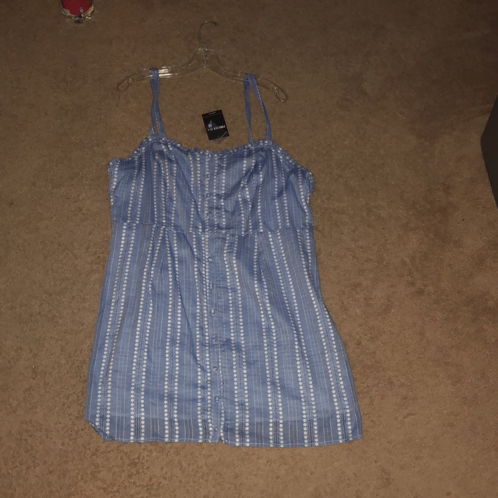 Blue and White Dotted Mid Length Dress